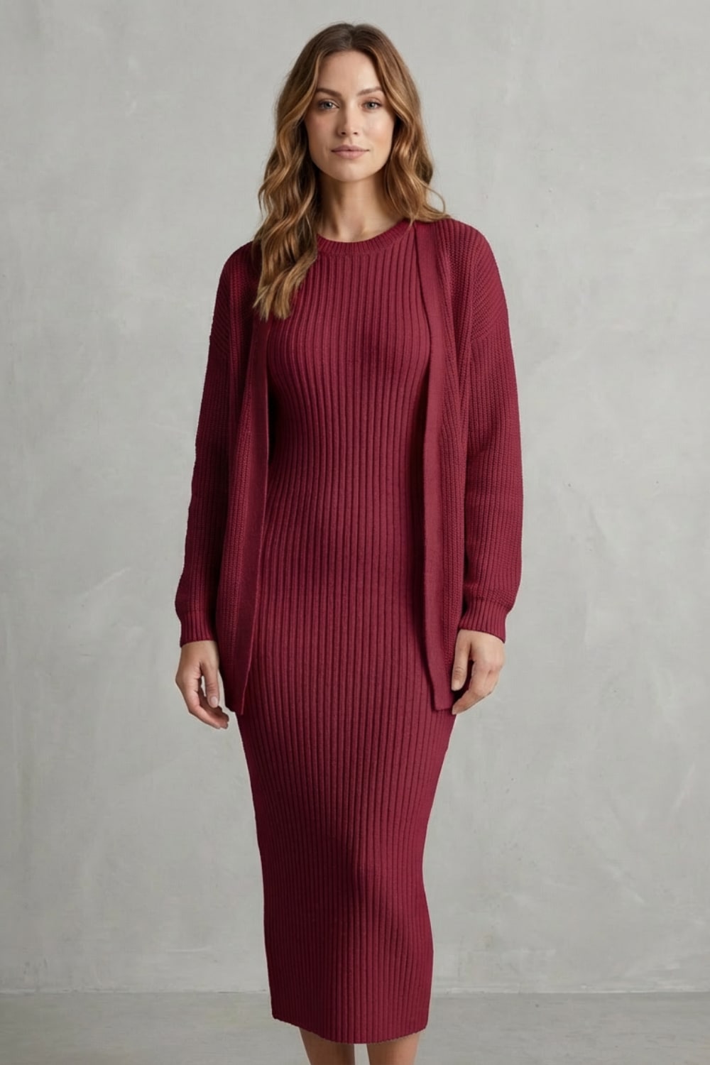 Diana Ribbed Knit Sweater Dress Two Piece Set_22