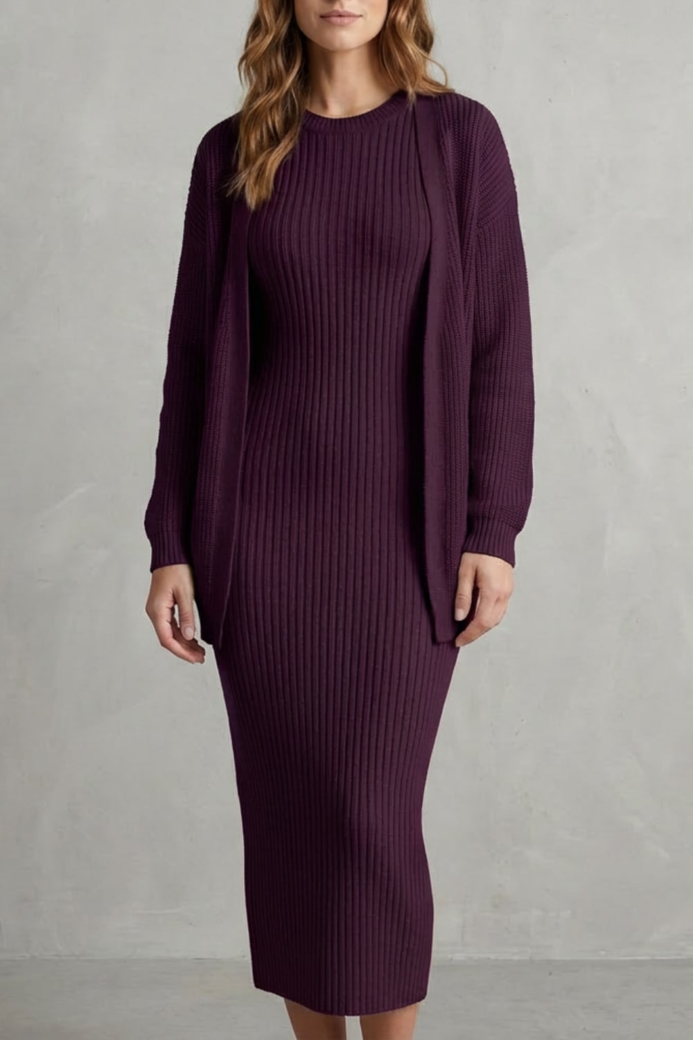 Diana Ribbed Knit Sweater Dress Two Piece Set_23