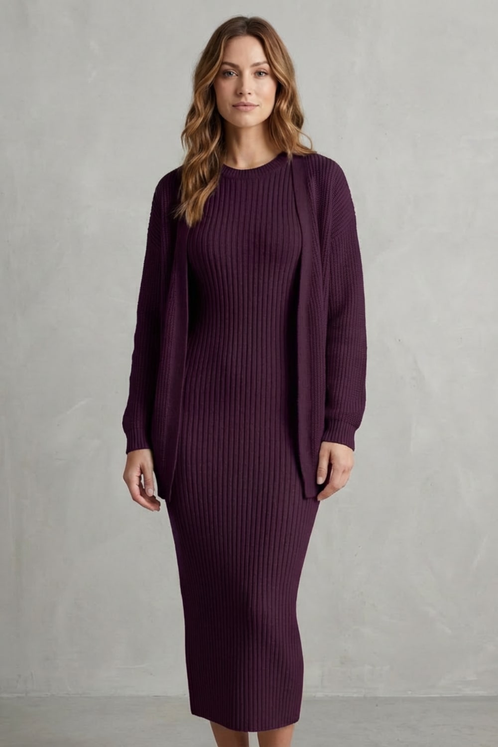 Diana Ribbed Knit Sweater Dress Two Piece Set_24