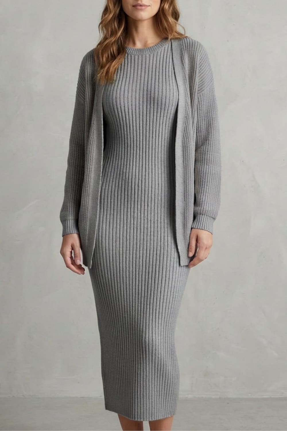 Diana Ribbed Knit Sweater Dress Two Piece Set_25
