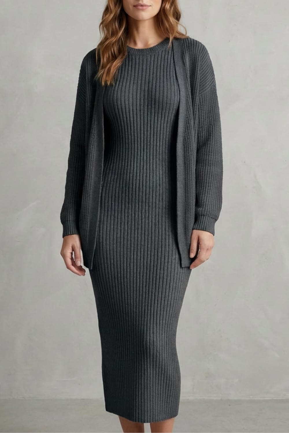 Diana Ribbed Knit Sweater Dress Two Piece Set_27