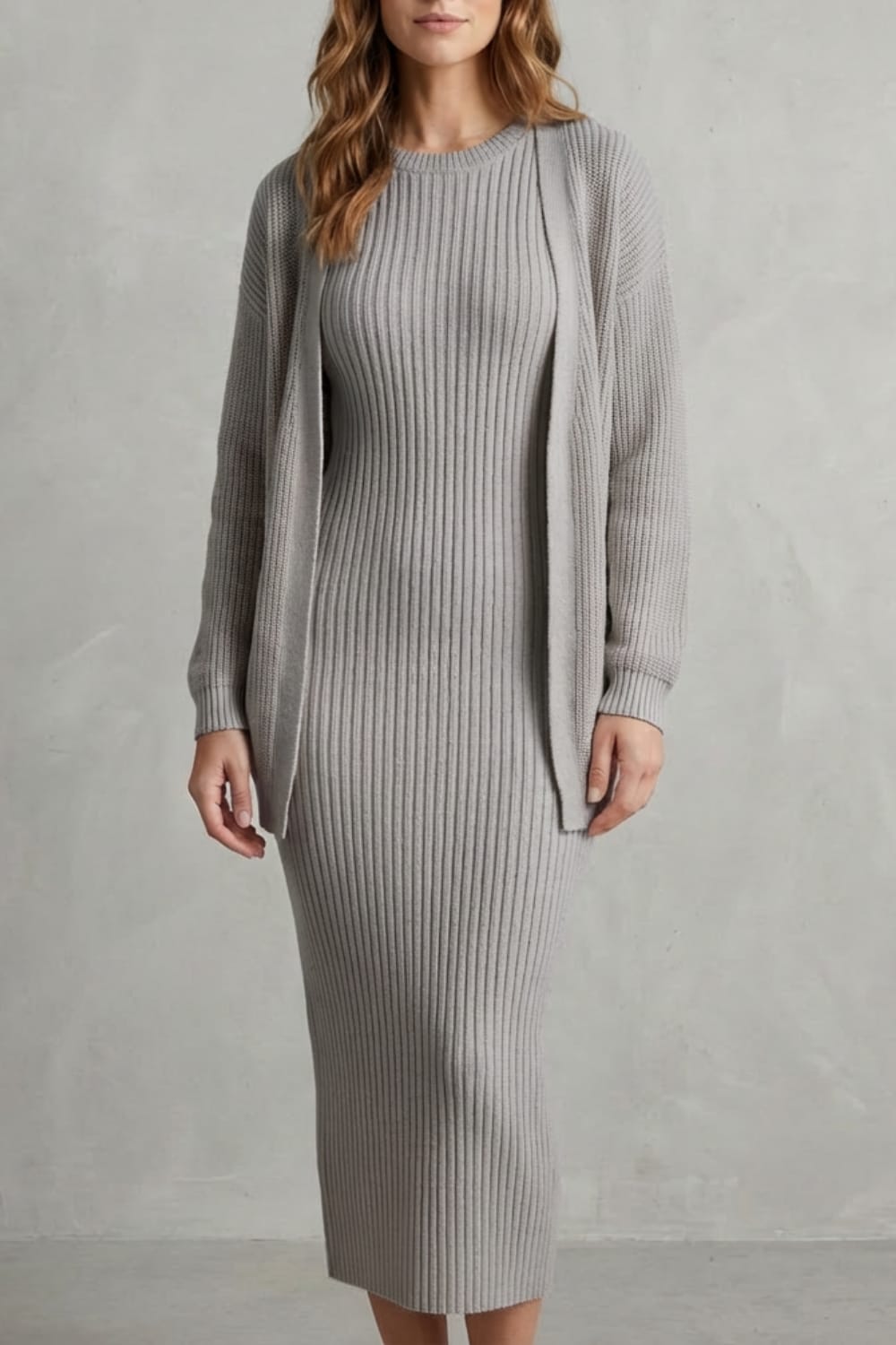 Diana Ribbed Knit Sweater Dress Two Piece Set_29