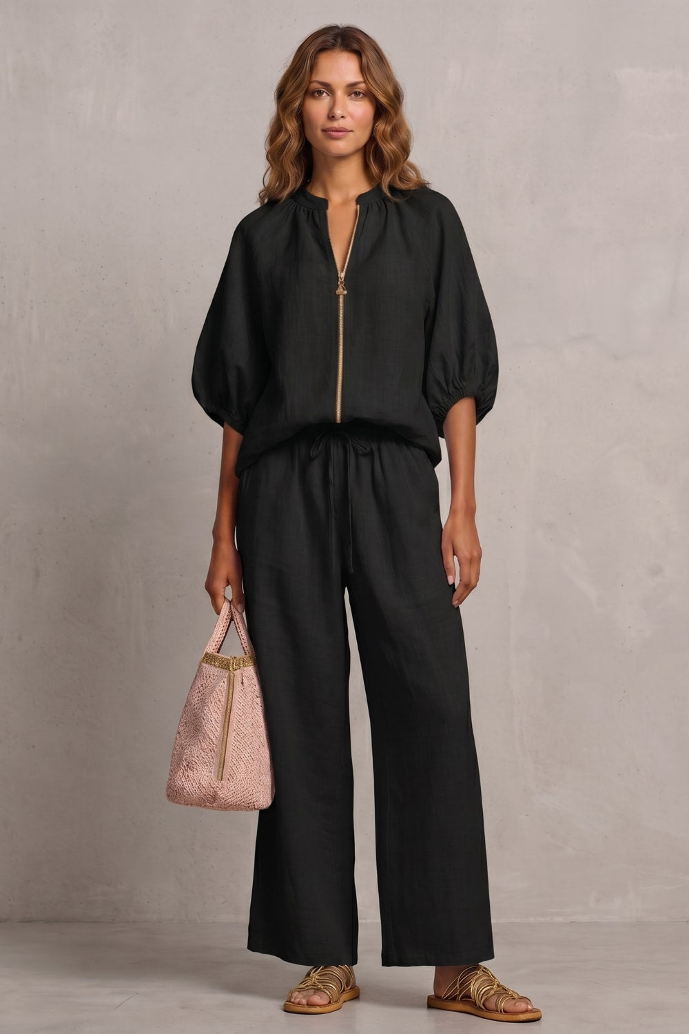 Elena Zip Front Wide Leg Two Piece Set_12
