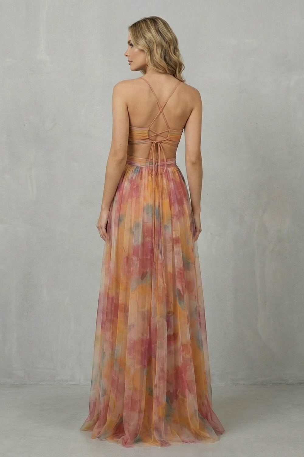 Vanda Watercolor Print Tulle Maxi Dress_4