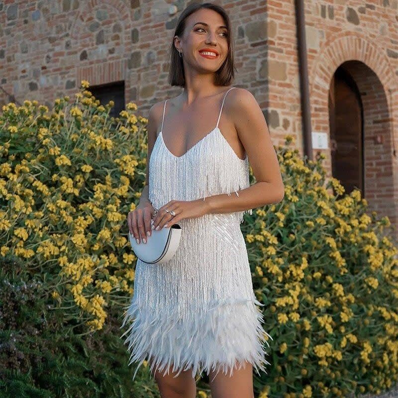 Raquel Sequin Fringe Feather Trim Cocktail Dress_1