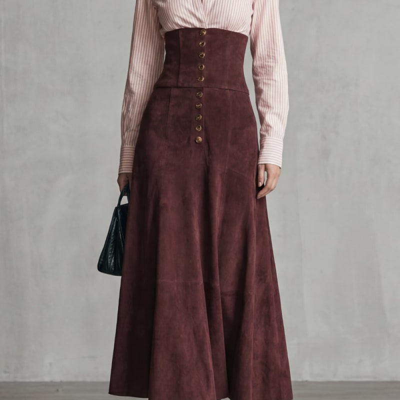 Zelinda Corset Waist Button Front Maxi Skirt_1