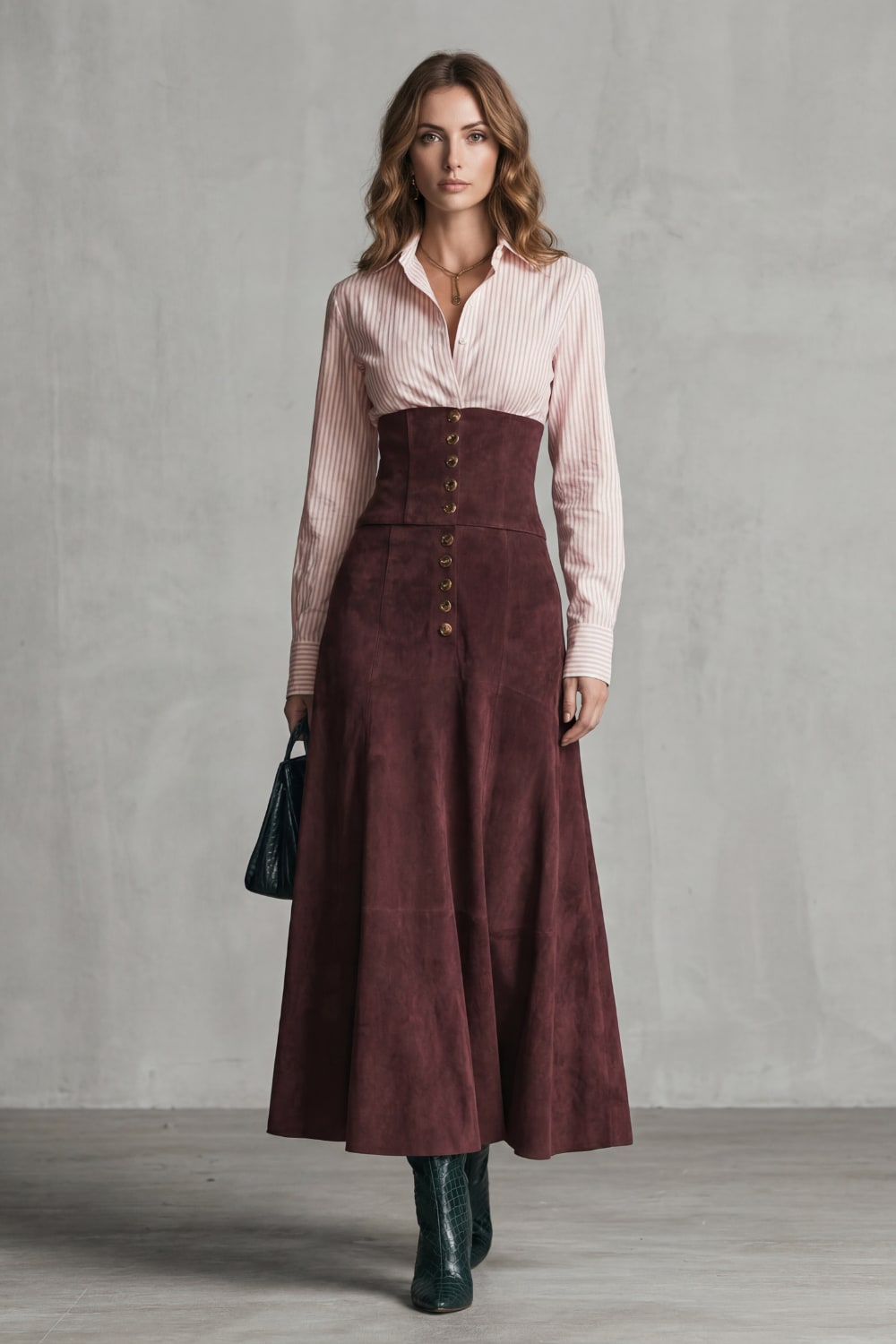 Zelinda Corset Waist Button Front Maxi Skirt_2