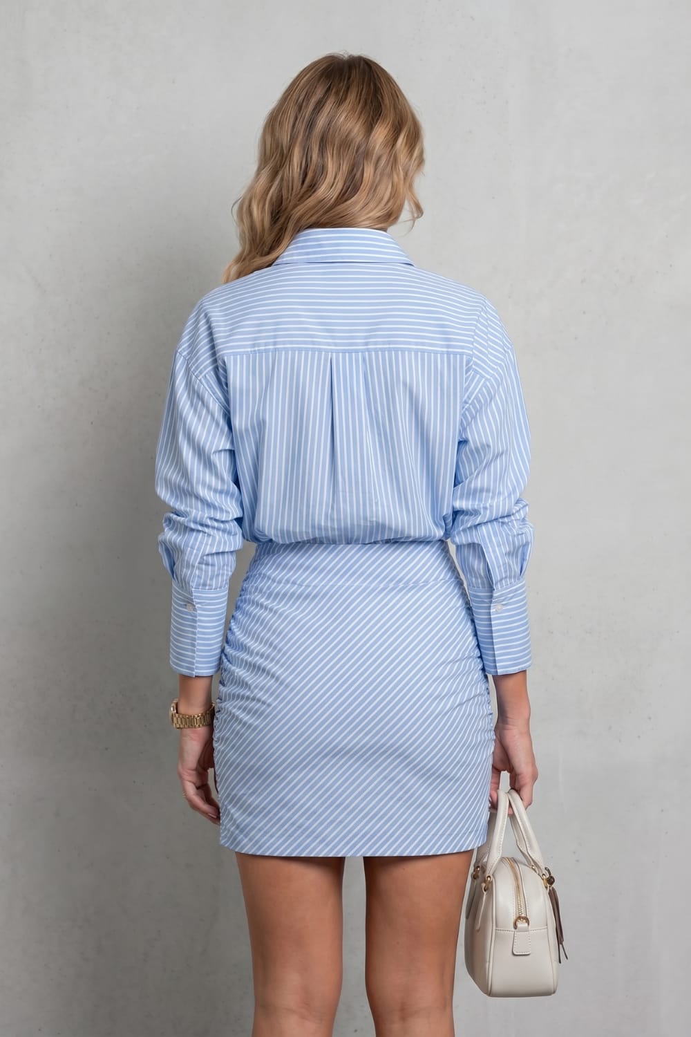 Amalia Striped Ruched Mini Shirt Dress_4