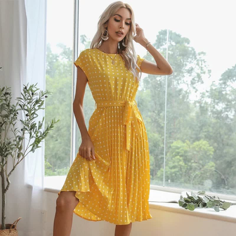 Yara Pleated Polka Dot Belted Midi Dress_2