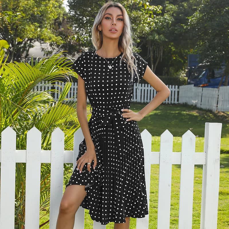 Yara Pleated Polka Dot Belted Midi Dress_5