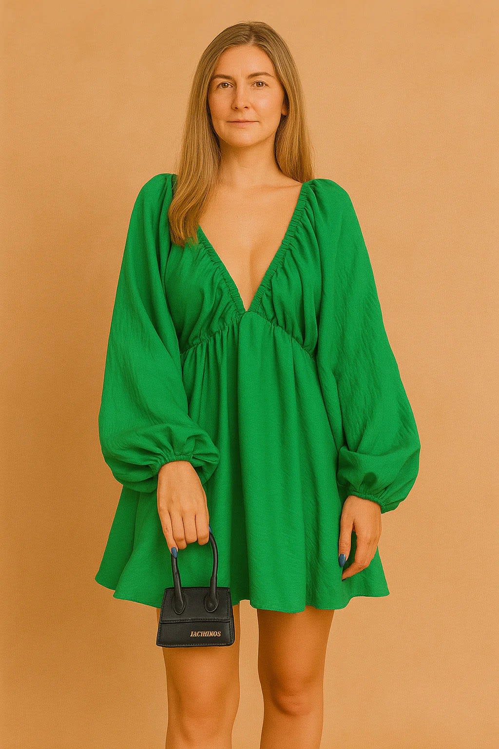 Clemence V-Neck Puff Sleeve Flowy Weekend Dress_11