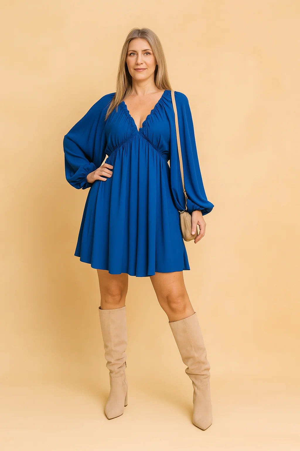 Clemence V-Neck Puff Sleeve Flowy Weekend Dress_5