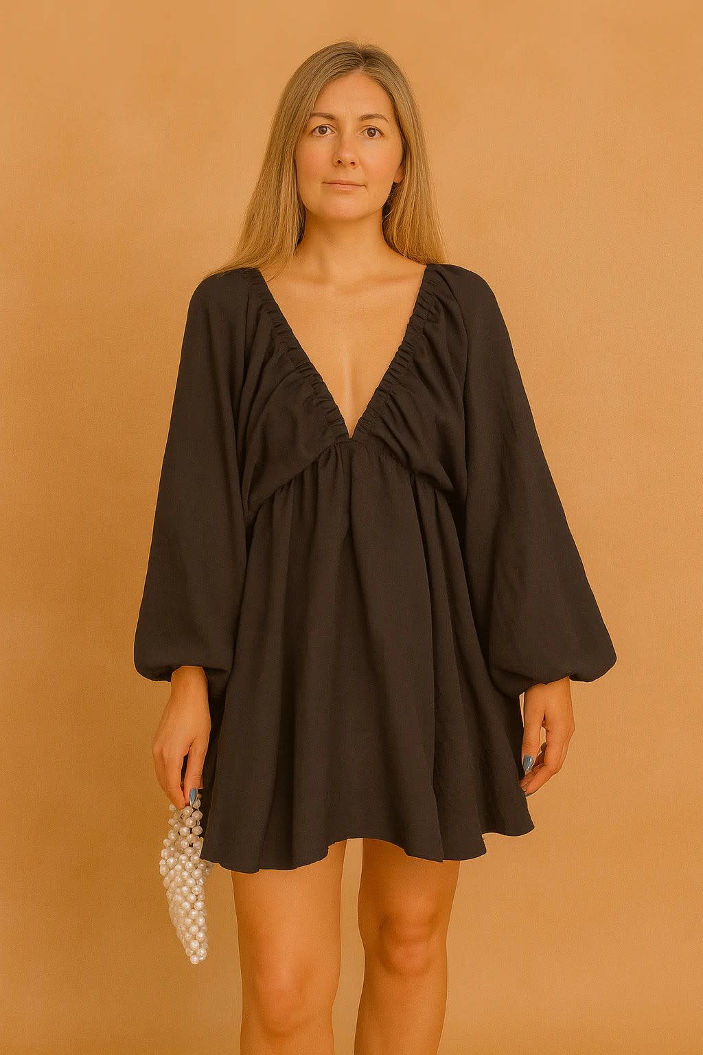 Clemence V-Neck Puff Sleeve Flowy Weekend Dress_8