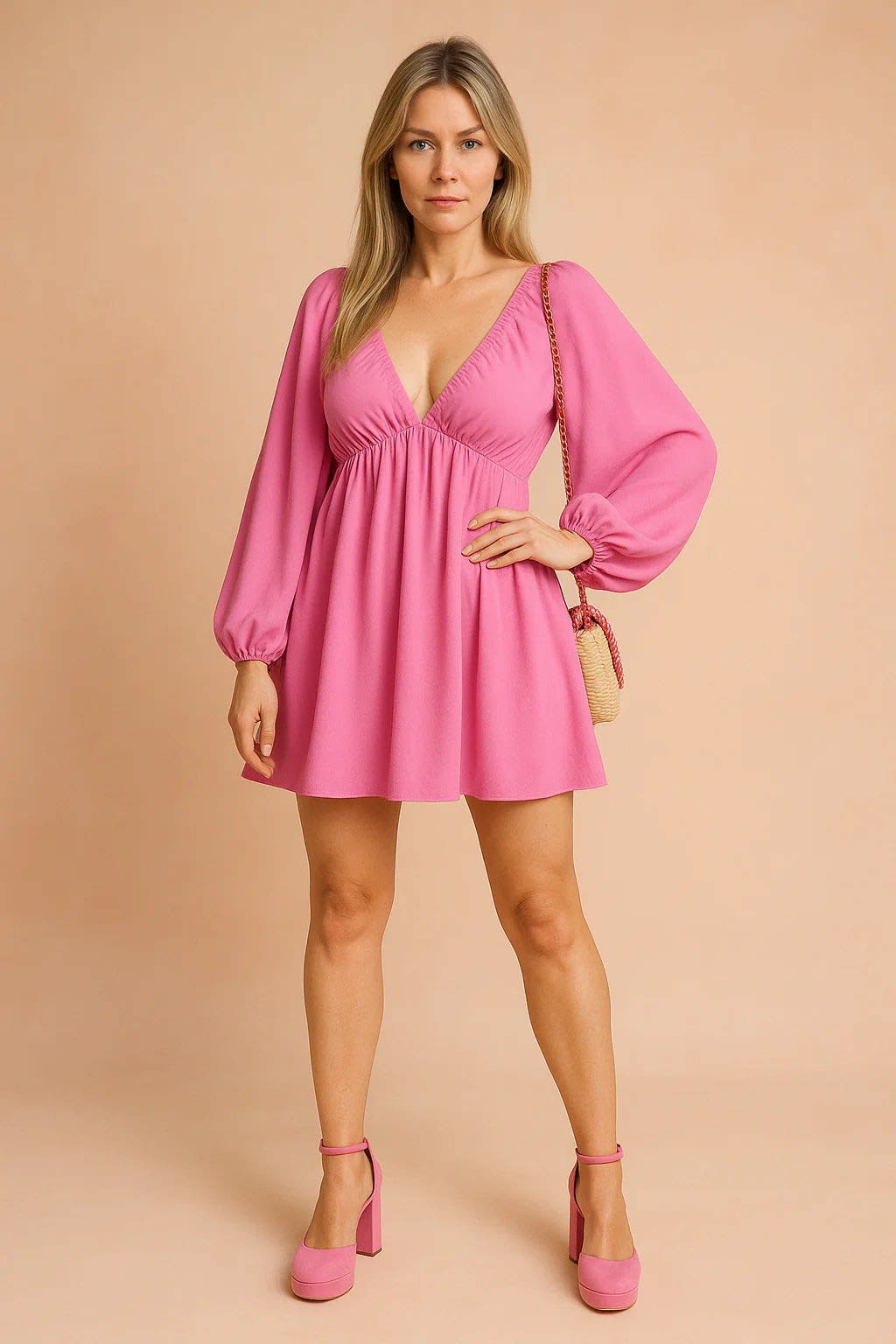 Clemence V-Neck Puff Sleeve Flowy Weekend Dress_9