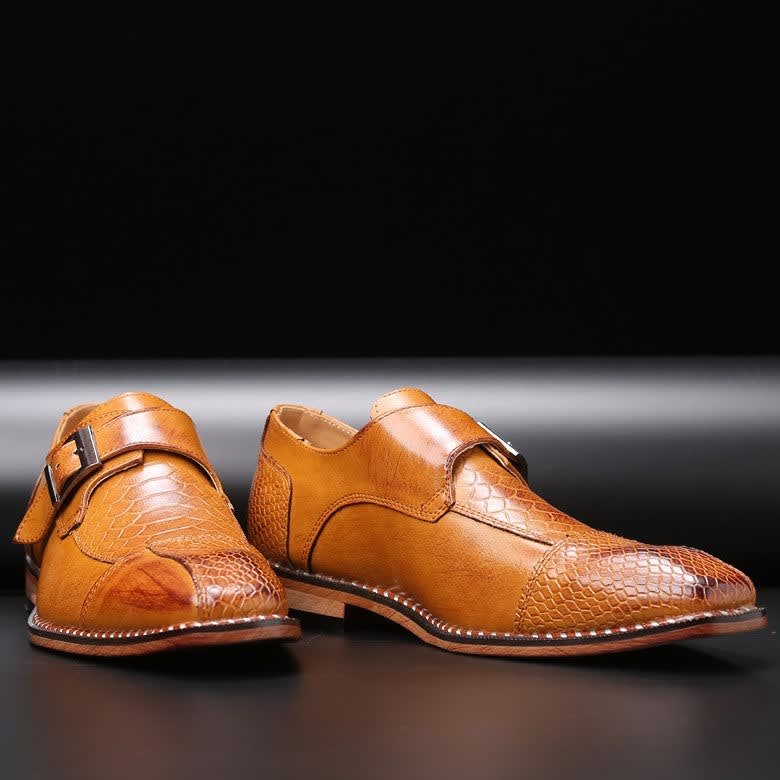 Grant Croc Embossed Monk Strap Shoes_10
