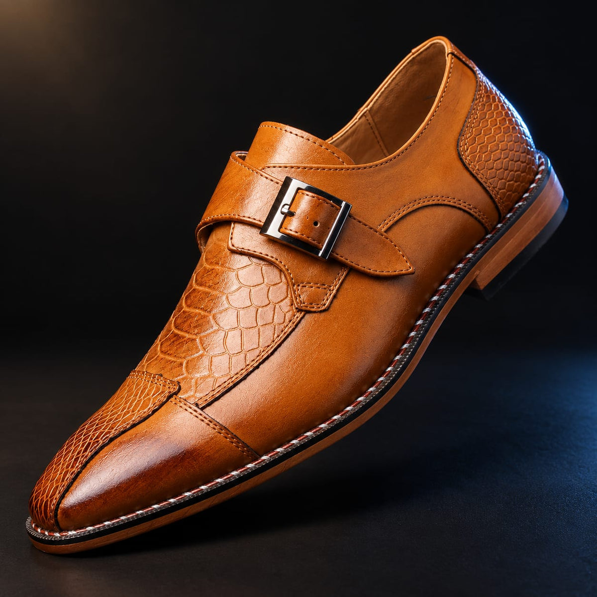 Grant Croc Embossed Monk Strap Shoes_3
