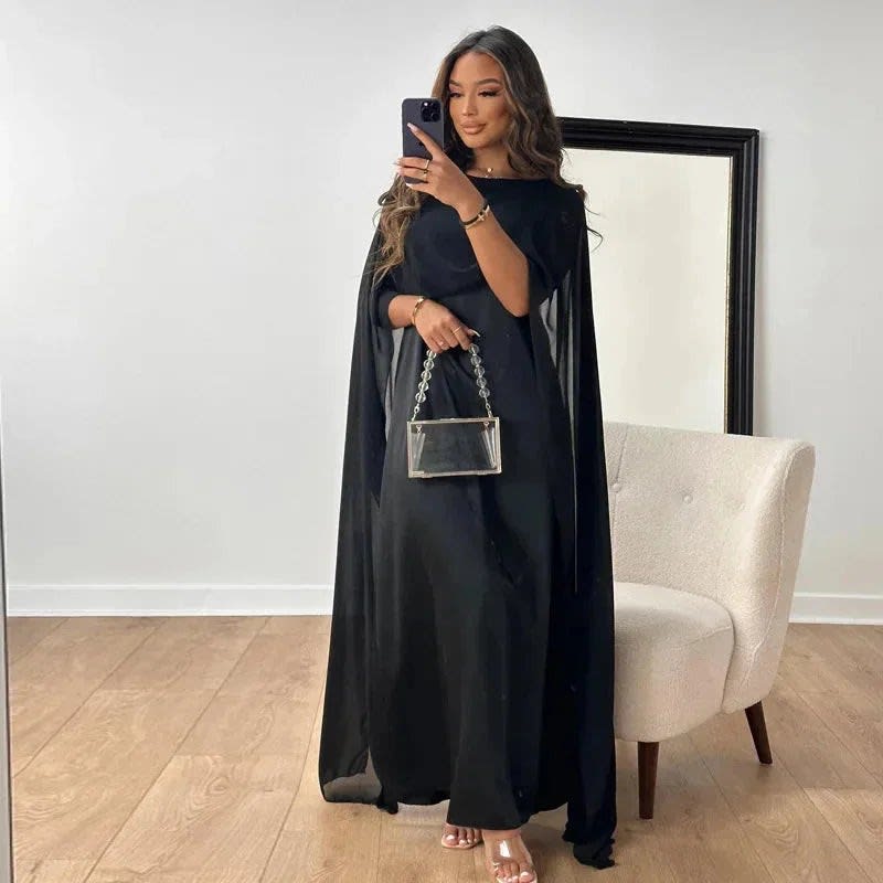 Verity Crew Neck Cape Wedding Guest Maxi Dress_3