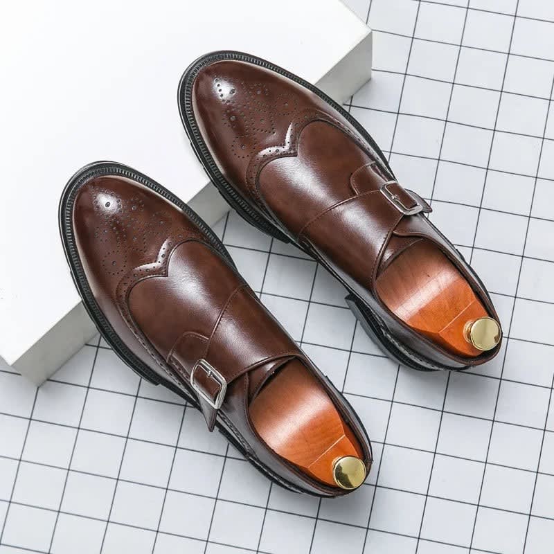 Marcus Leather Wingtip Monk Strap Shoes_1