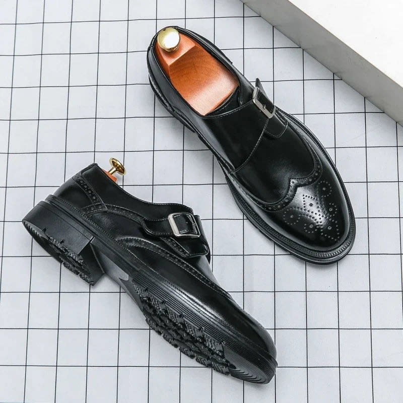 Marcus Leather Wingtip Monk Strap Shoes_3