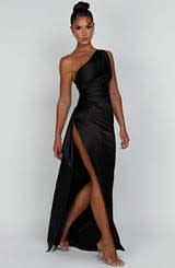 Vesper One Shoulder Satin Ruched Wedding Guest Maxi Dress_12