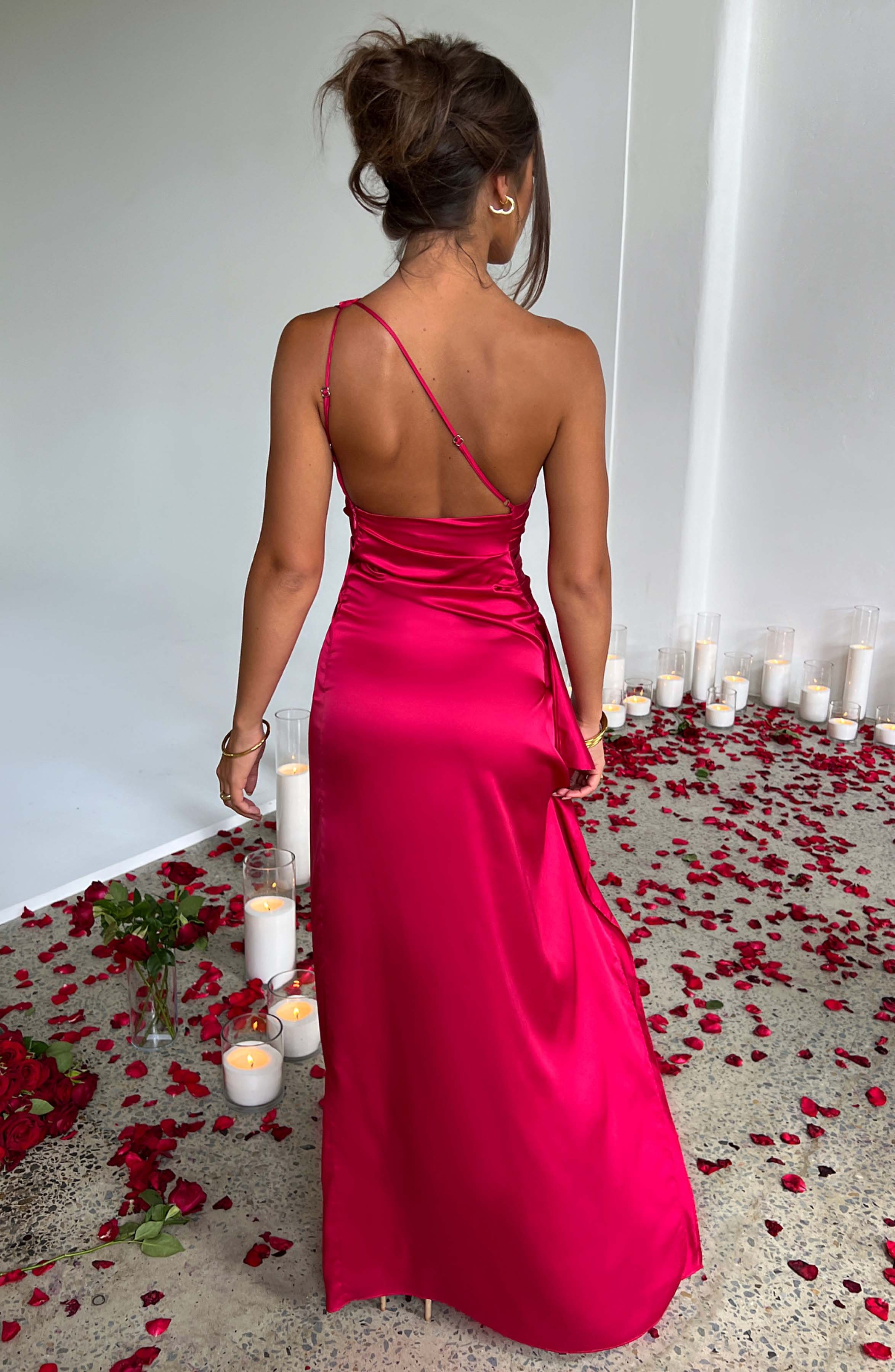 Vesper One Shoulder Satin Ruched Wedding Guest Maxi Dress_13