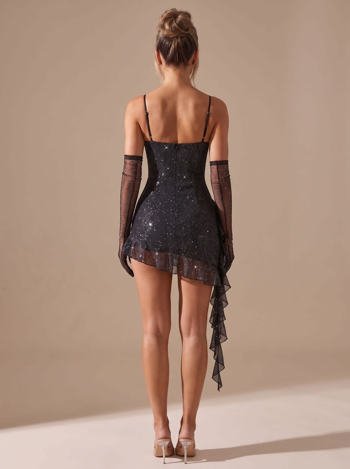 Blanche Glitter Ruffle Christmas Party Mini Dress_3