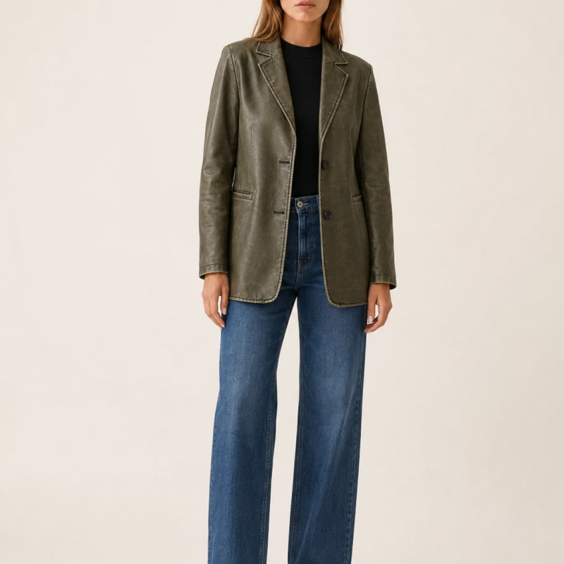 Greta Longline Vintage Washed Faux Leather Blazer_1