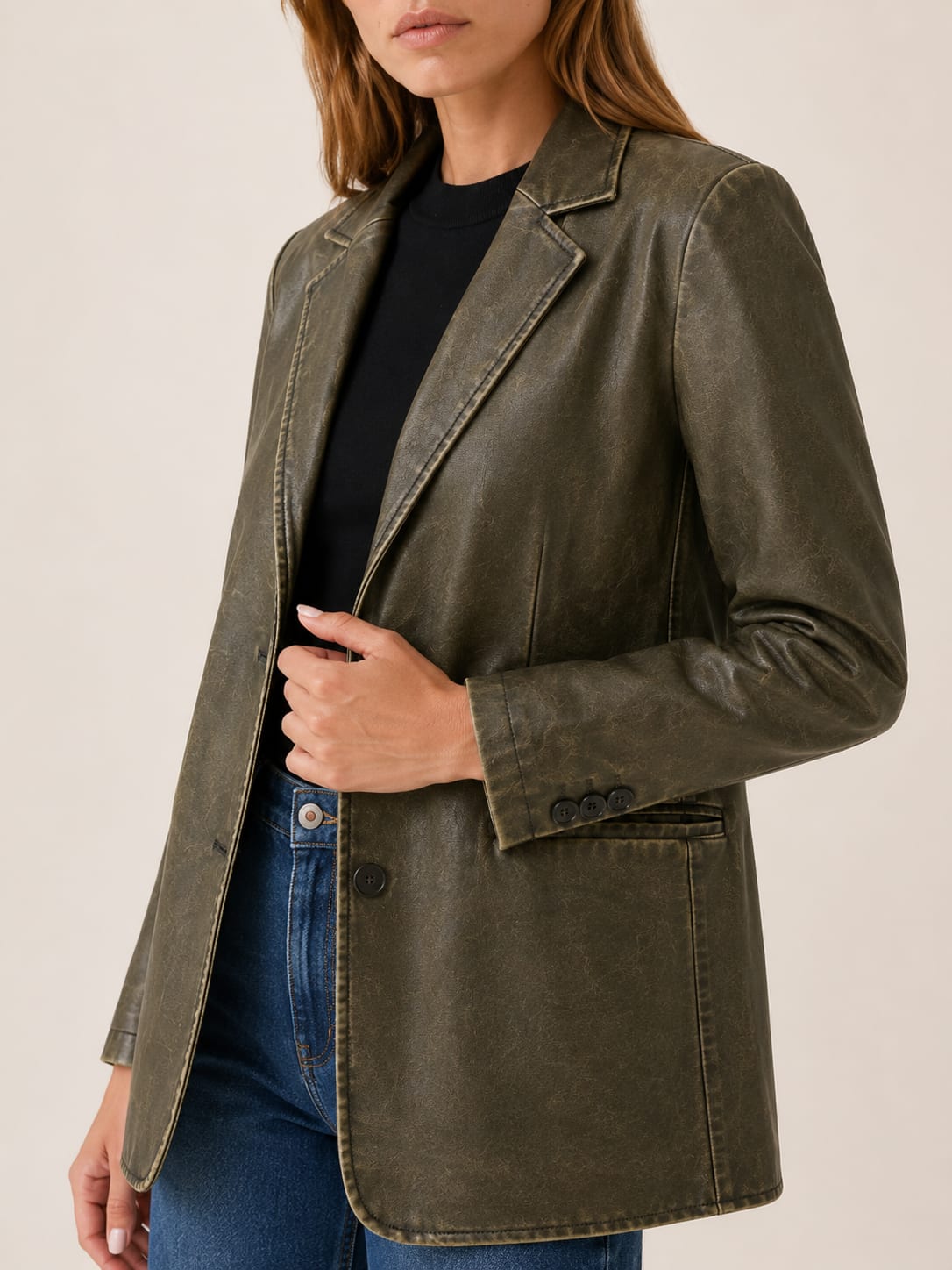 Greta Longline Vintage Washed Faux Leather Blazer_4