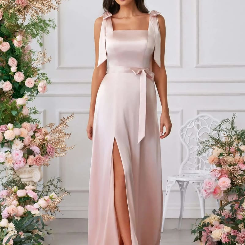 Felicity Square Neck Bow Strap Wedding Guest Maxi Dress_1