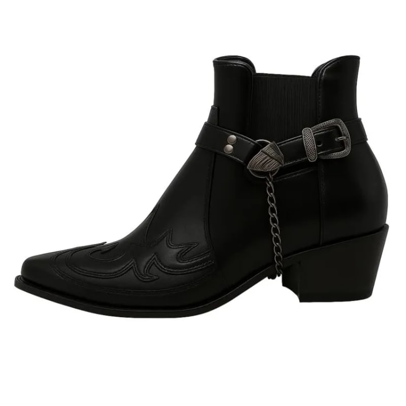 Rowan Pointed Toe Buckle Block Heel Cowboy Boots_1
