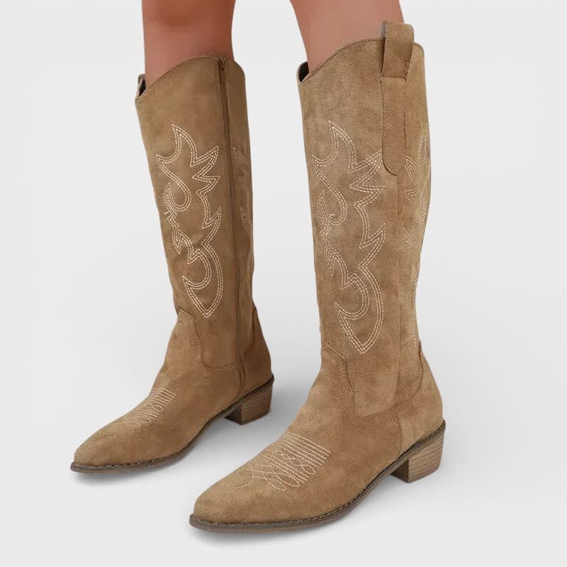 Eden Embroidered Suede Knee High Cowboy Boots_5