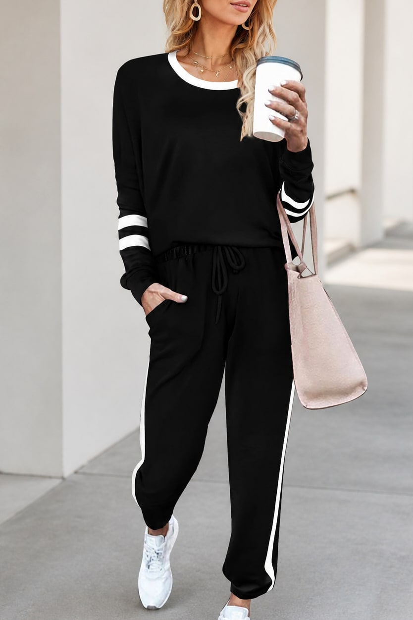 Yvette Crewneck Top and Jogger Two Piece Lounge Set with Stripe Trim_12