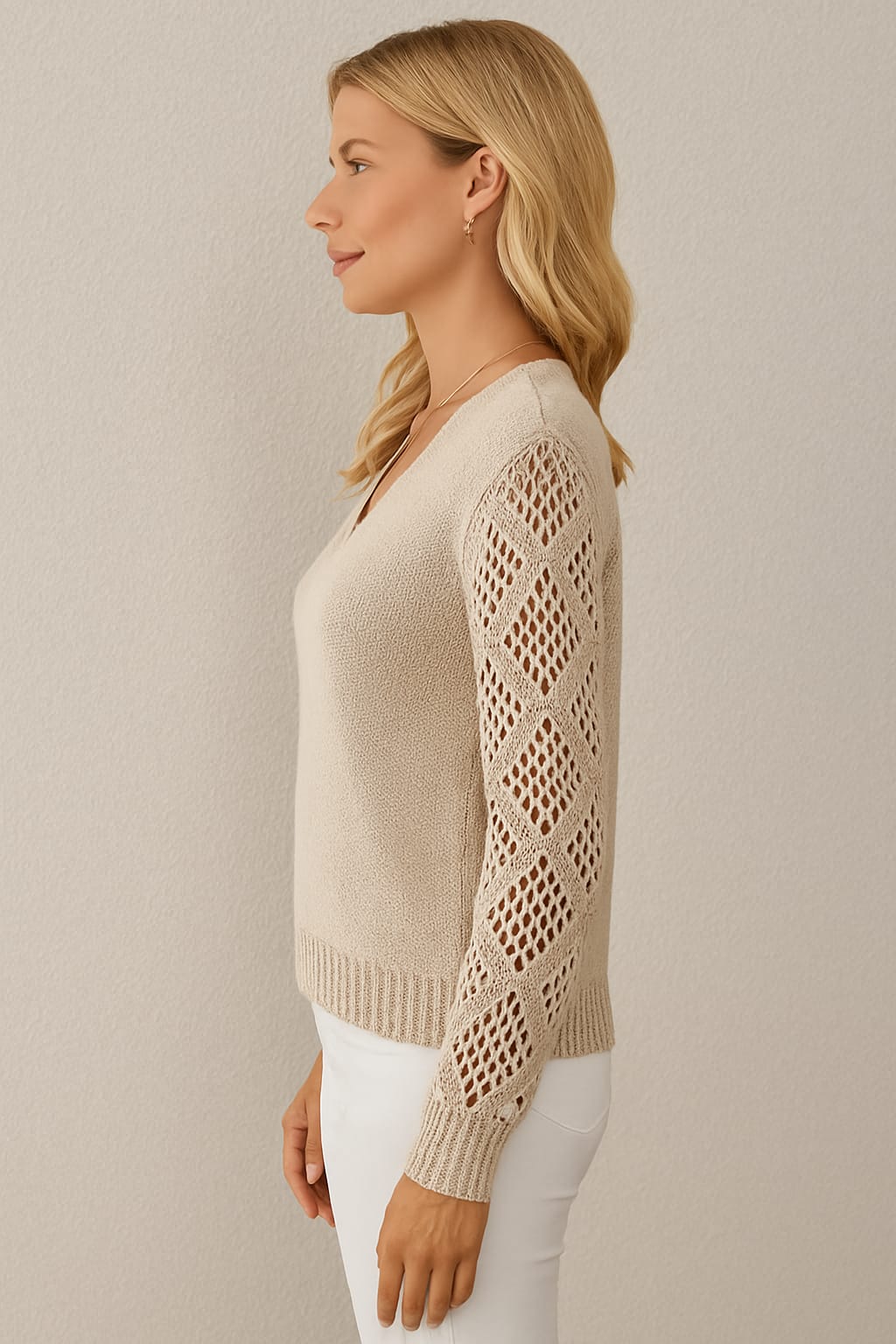 Blakely Crochet Sleeve V Neck Sweater_3
