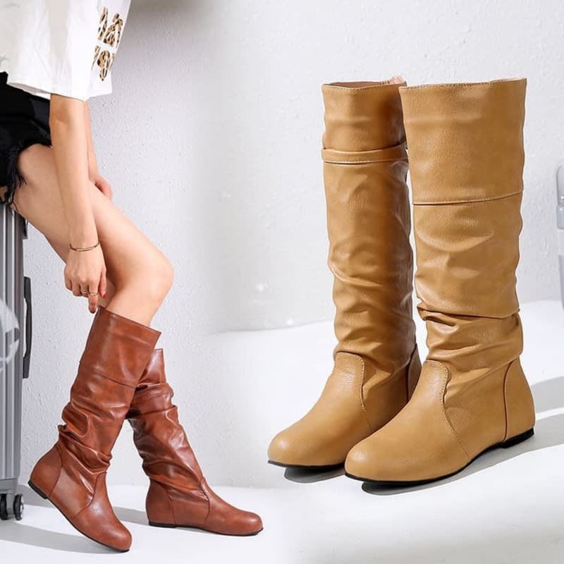 Aubrie Faux Leather Slouch Knee High Boots_1