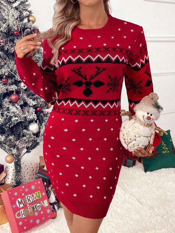 Katarina Reindeer Knit Christmas Sweater Dress_7