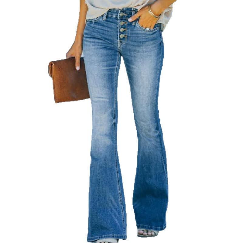 Annabel Button Fly High Waisted Flared Jeans_5