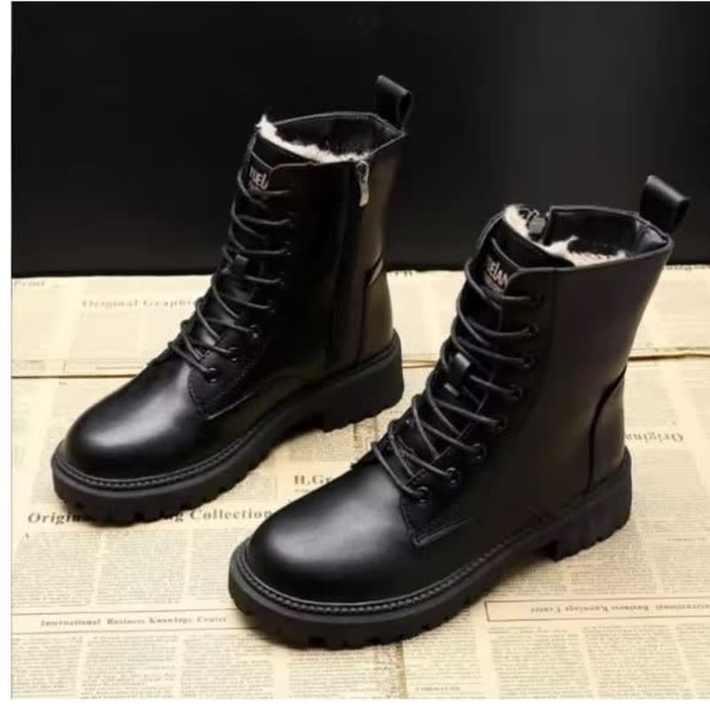 Romina Fur Lined Leather Combat Boots_1