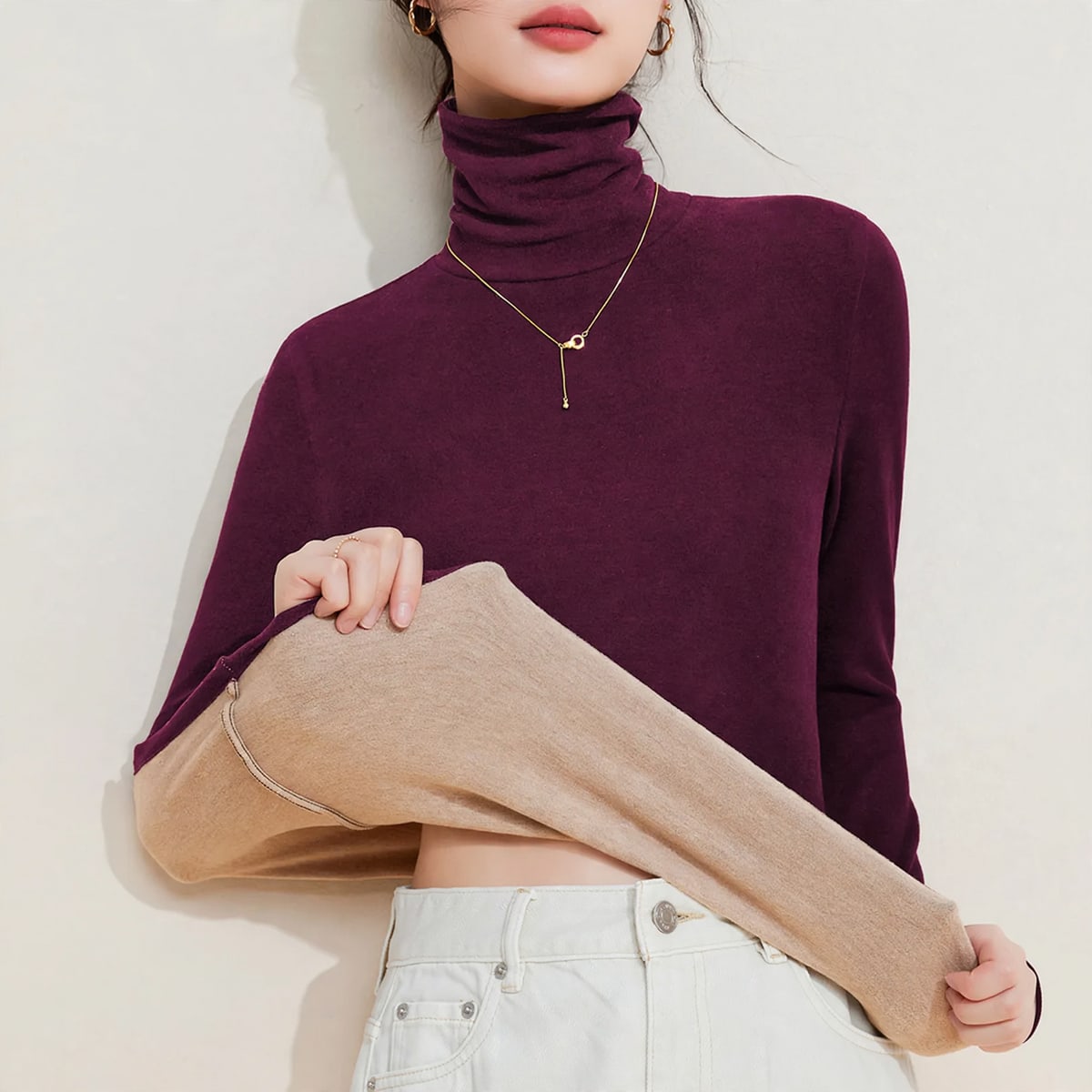 Geneva Fleece Lined Turtleneck Thermal Top_3