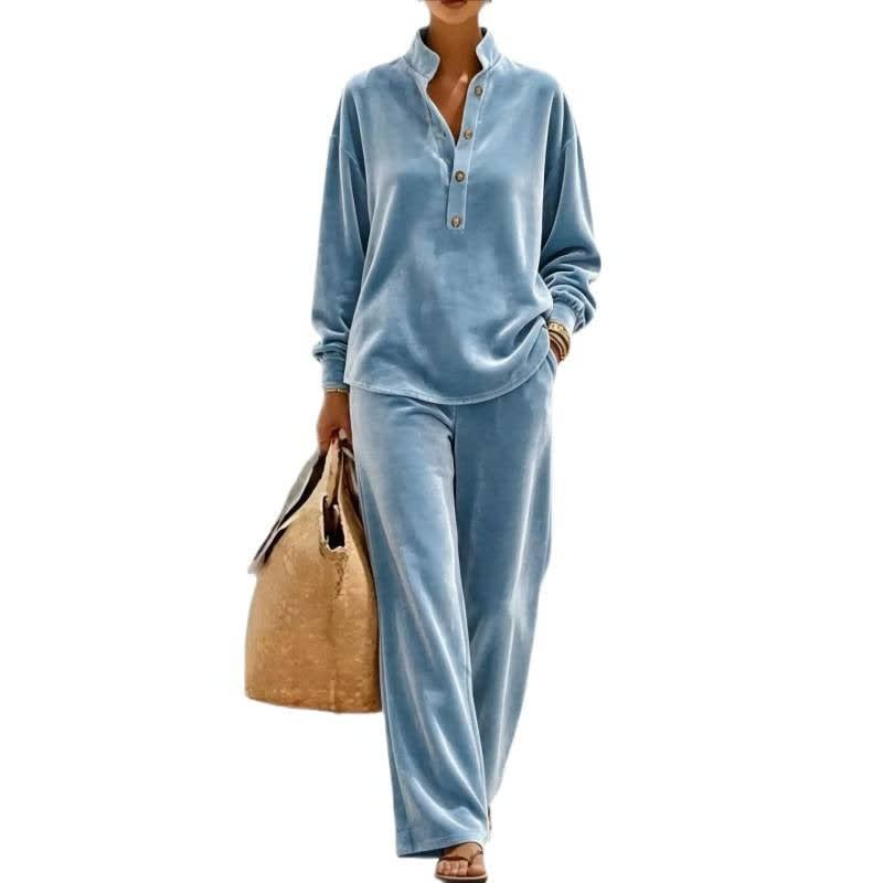Ida Velour Lounge Set with Wide Leg Pants_5