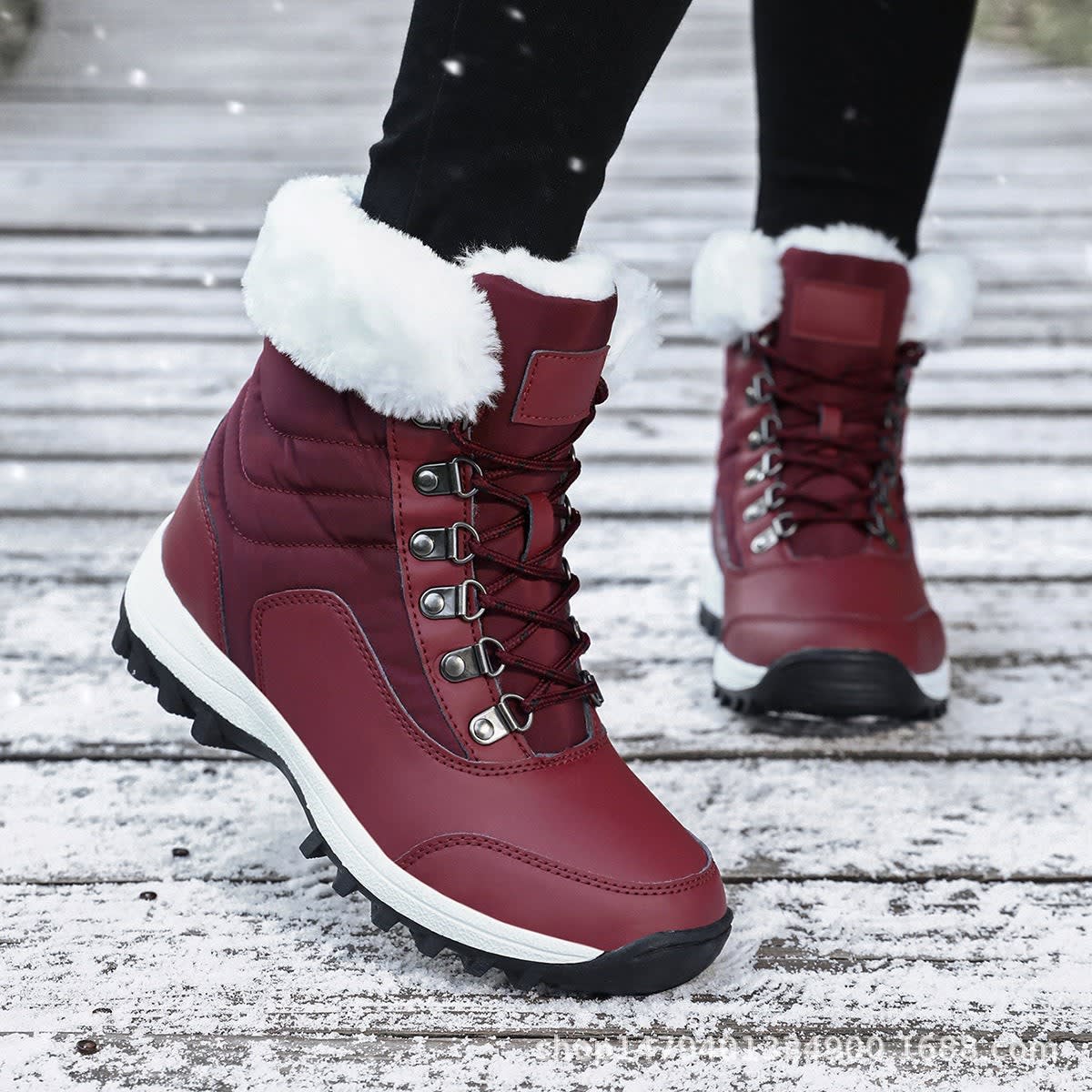 Madelyn Faux Fur Lace-Up Snow Boots_2