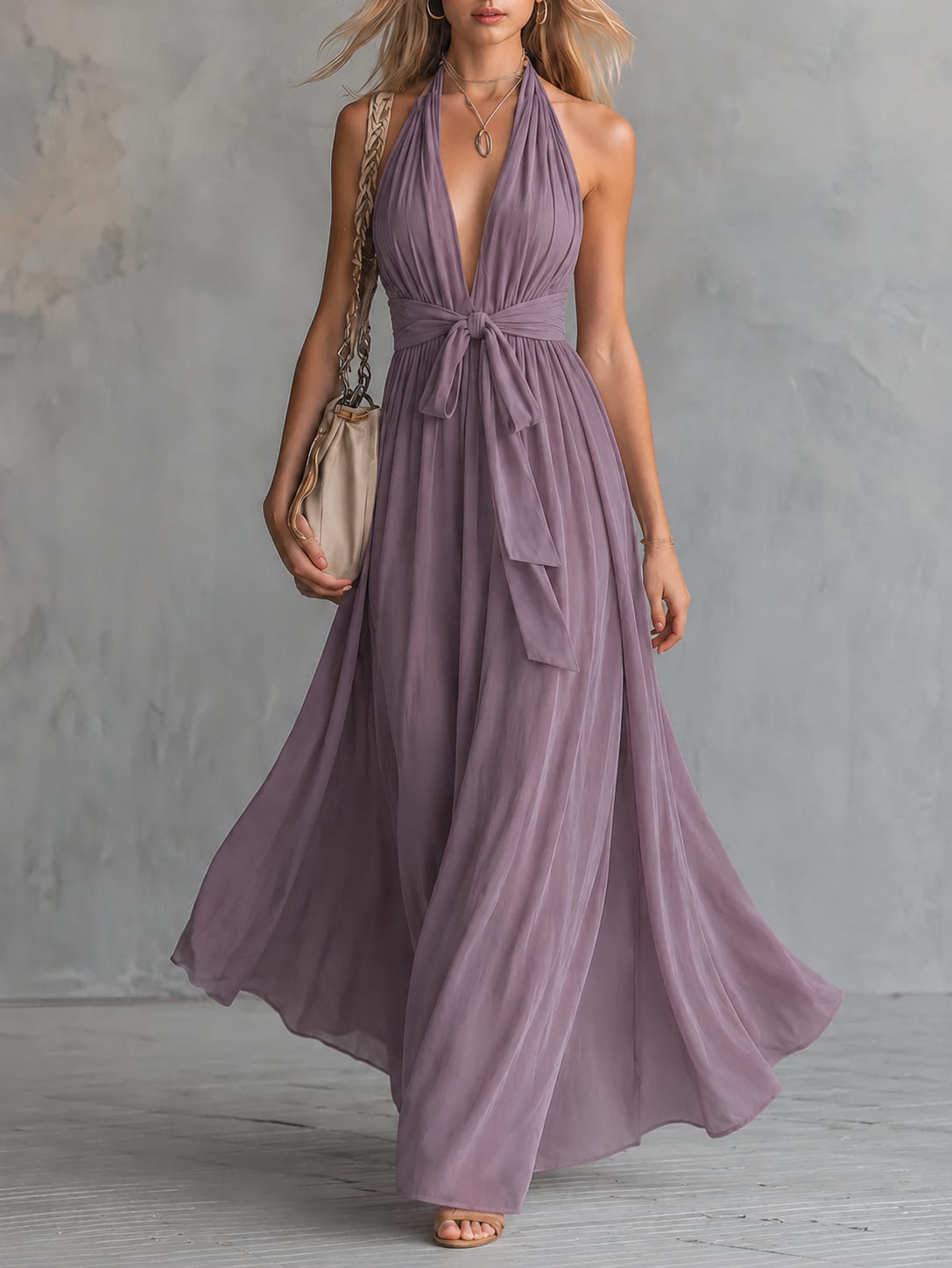 Arabella Halter Deep V-Neck Flowy Maxi Dress_2