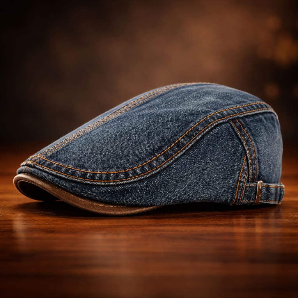 Boyd Denim Contrast Stitch Flat Cap_2