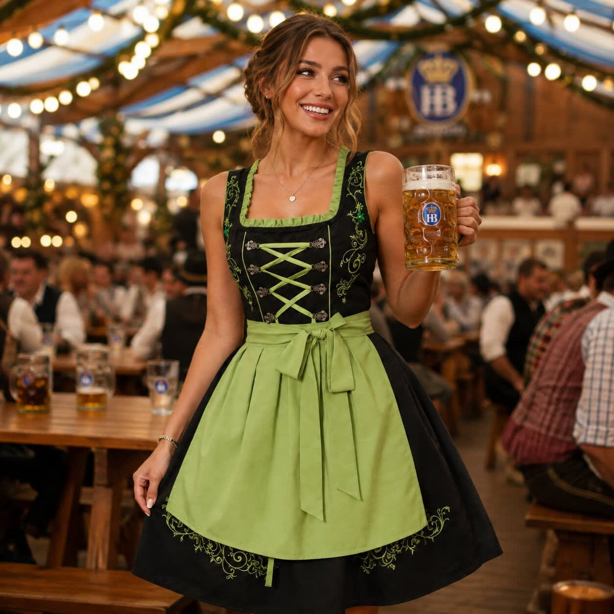 Placida Embroidered Lace-Up Dirndl Dress_5