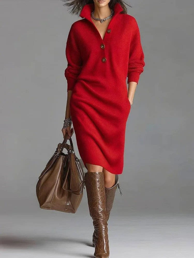 Mabel Collared Button Front Knit Midi Dress_3