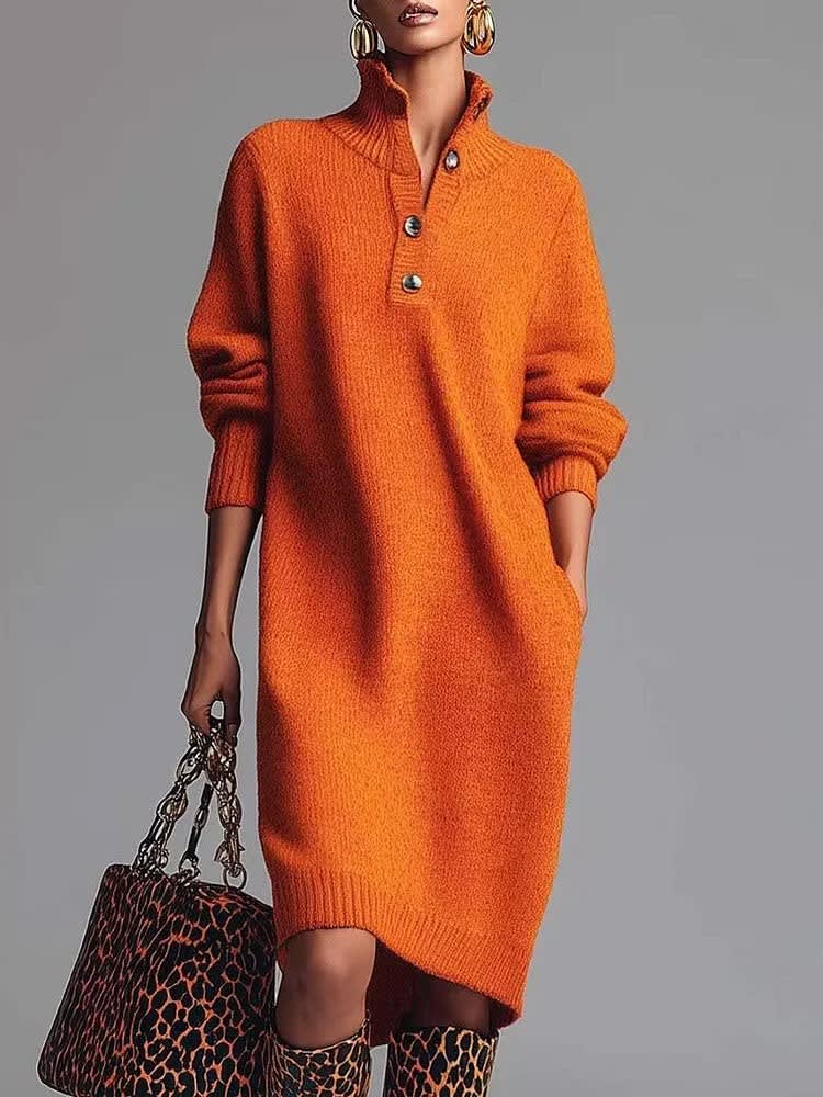 Mabel Collared Button Front Knit Midi Dress_6