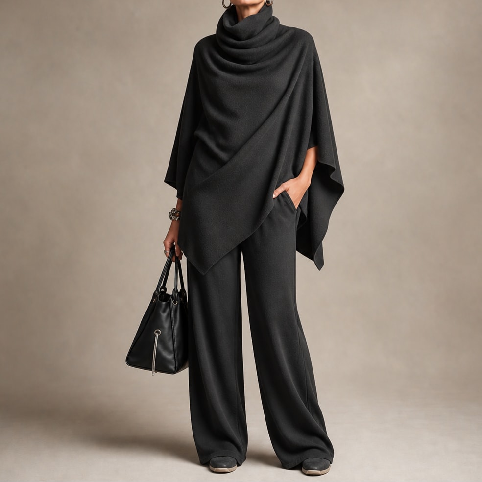 Aurora Cowl Neck Draped Top and Wide Leg Trousers Set_12