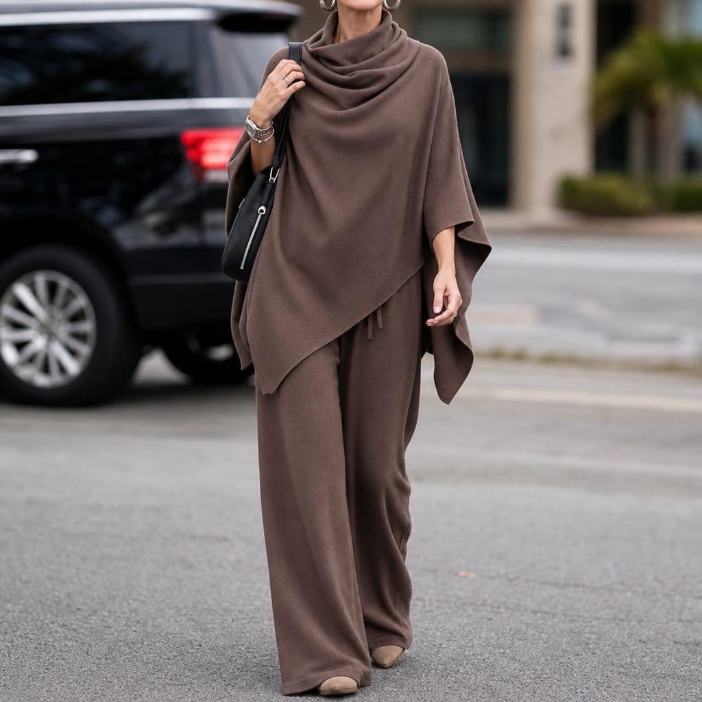 Aurora Cowl Neck Draped Top and Wide Leg Trousers Set_2