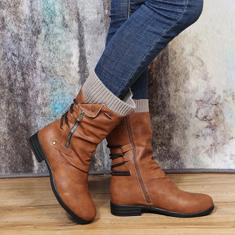 Samira Faux Leather Block Heel Boots_1