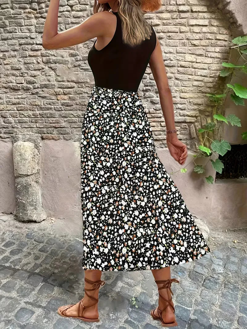 Lily Collins Floral Midi Dress