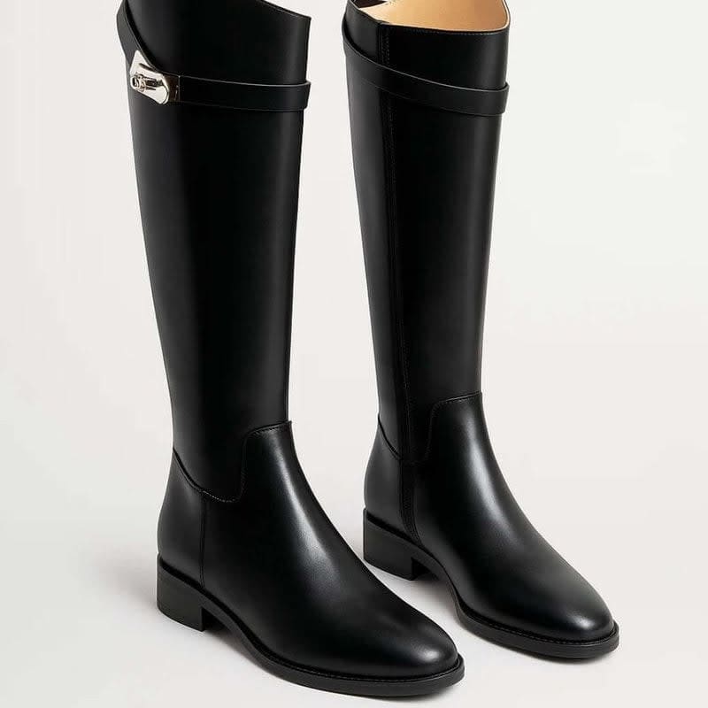 Molly Faux Leather Buckle Strap Riding Boots_1